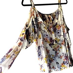 Honey Belle Floral Cold Shoulder Blouse - White, Purple, Yellow